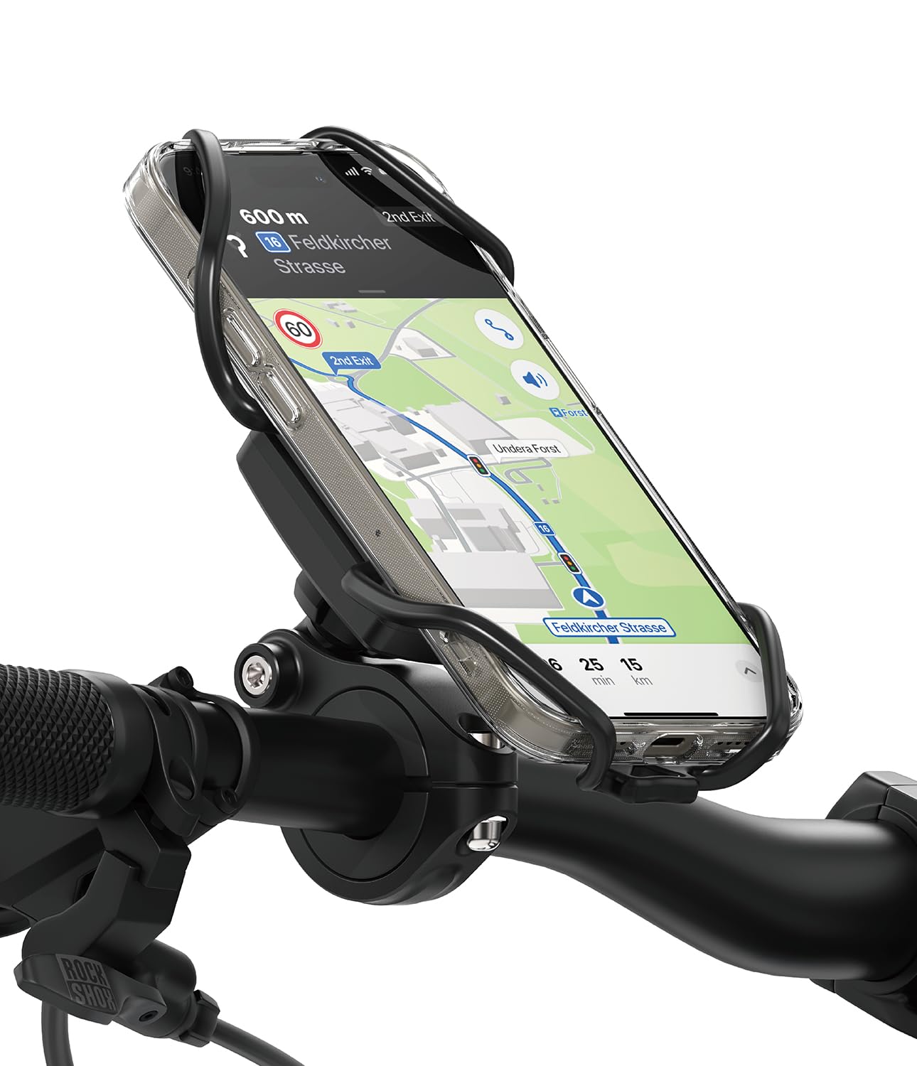 Ringke Quick & Go Grip Detachable Bike Phone Holder [One Touch Quick Release] 360° Rotatable Anti-Fall Motorcycle Handlebar Mount for Universal Motorbikes, 5" to 7" Smartphones - Black