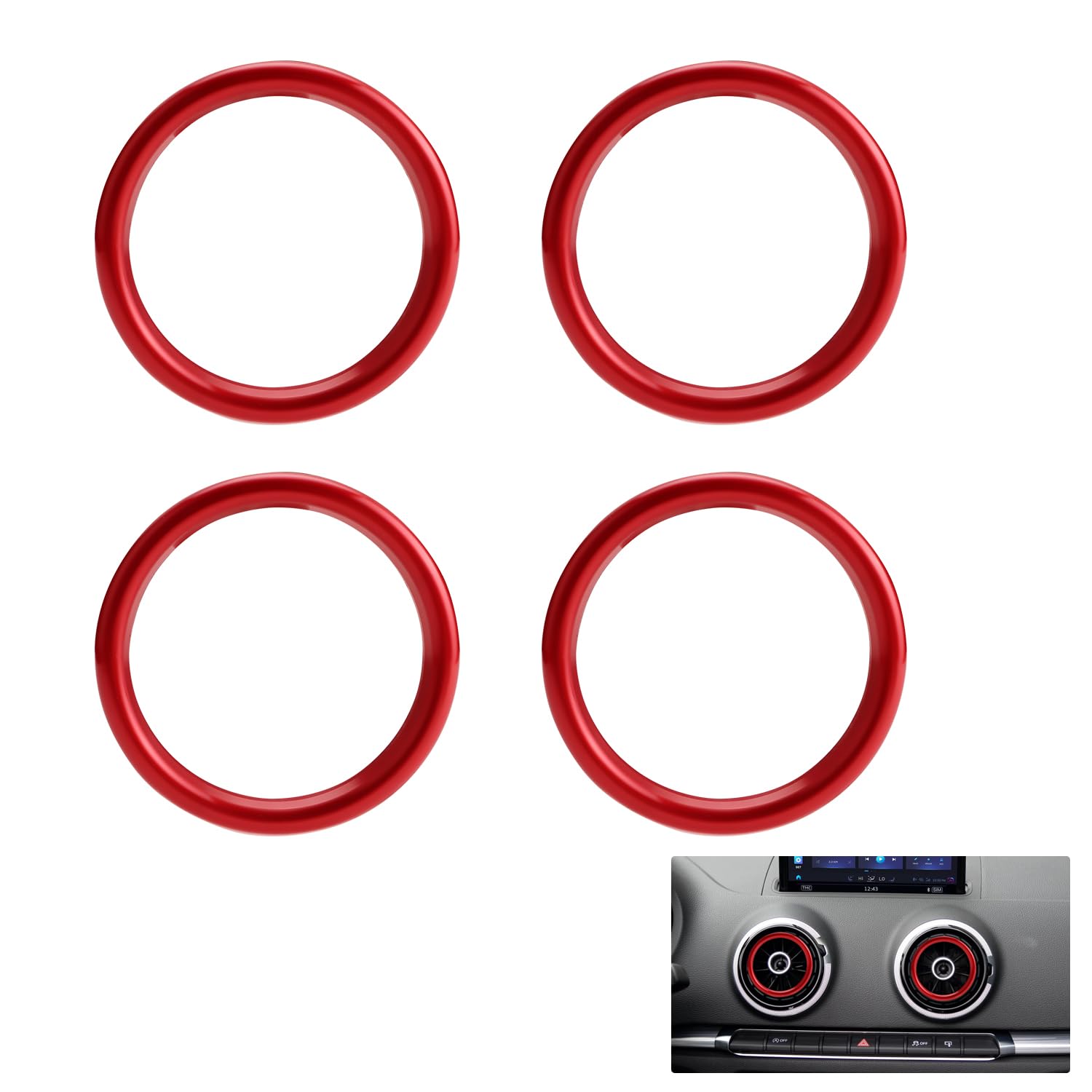 MARCHFA Car Styling Air Conditioning Air Vent Aluminium Alloy Ring Decoration Stickers Pack of 4 Red