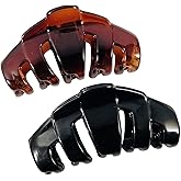 Parcelona French Tubular Small Covered Spring Tortoise Shell and Black Jaw Hair Claw Clip Clamp Clutcher for Fine Hair