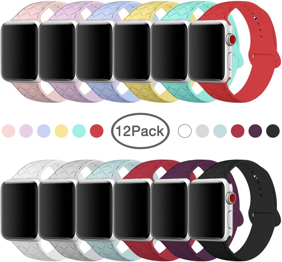 MITERV Watch Bands Compatible with Apple Watch 38mm 40mm 42mm 44mm Soft Silicone Weave Pattern iWatch Bands for Apple Watch Series 4/5/3/2/1 (1-Colors, 38mm/40mm M/L)
