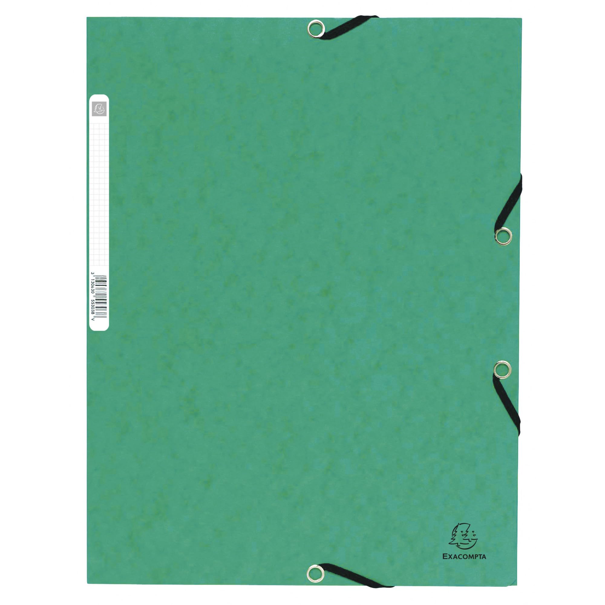 Exacompta - Ref 55303E - Elasticated 3-Flap Folders - Suitable for Holding A4 Documents, 355gsm Glossy Card, Label on Back for Identification - Green (Pack of 10)