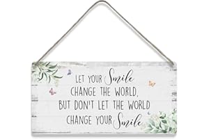 MIGUMUTU Let Your Smile Change the World Sayings Home Wall Decor Wooden Signs Country Rustic Hanging Wall Plaque Sign Positive Present