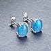 RongXing Jewelry 2016 New Cute 925 Women and Girls Oval Blue Opal Silver Stud Earring(8.5mm6.5mm)