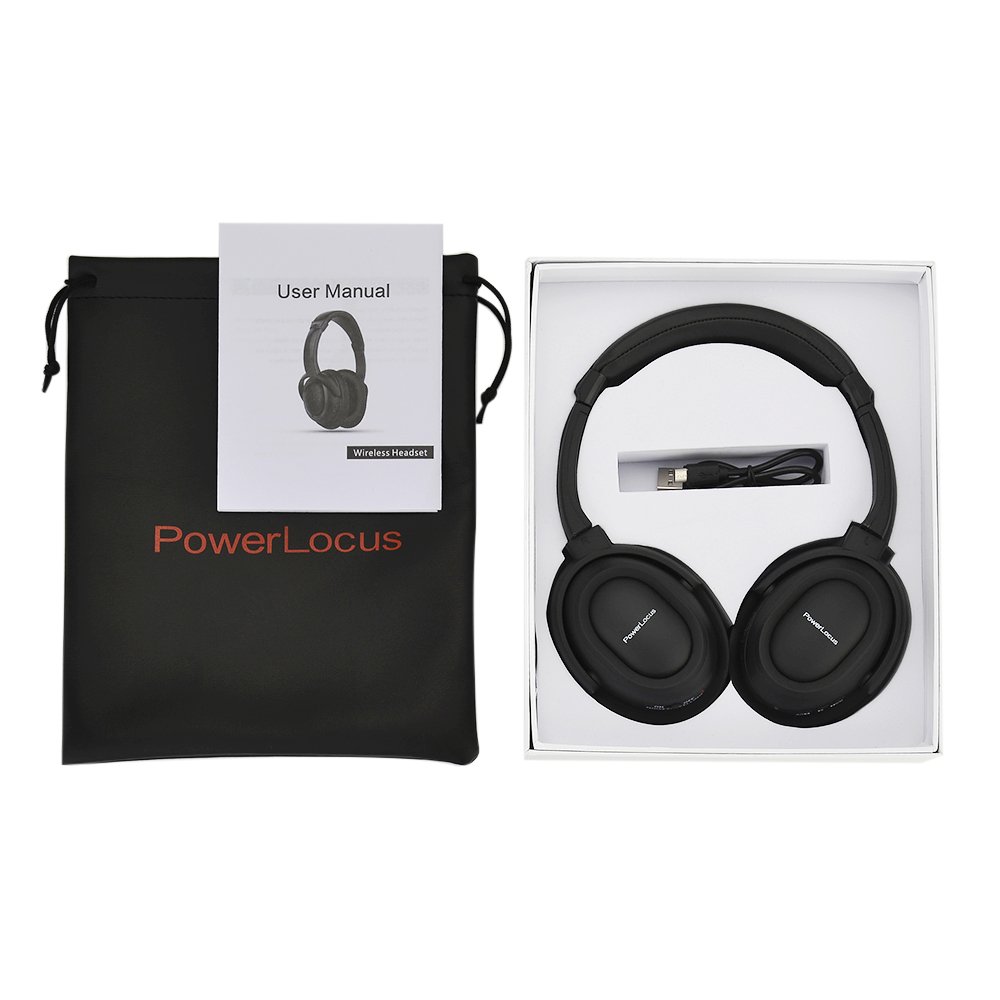PowerLocus Wireless Active Noise Cancelling Bluetooth Over-Ear Stereo Headphones, Wired Headsets with Built-in Microphone and Volume control for iPhone, Samsung, LG, iPad