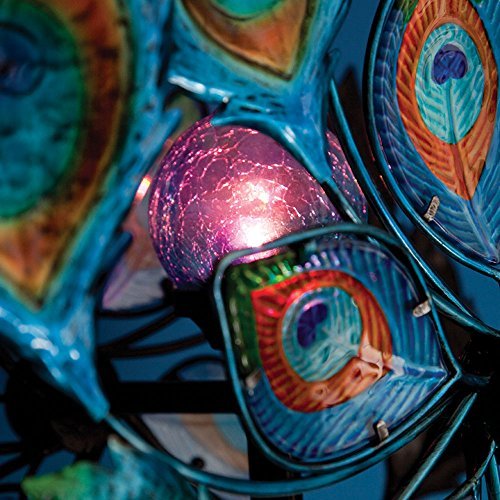Bits and Pieces - Magnificent Peacock Solar Wind Spinner - Solar Multicolour Kinetic Windspinner - Solar Powered Glass Ball Emits Colour-Changing Light