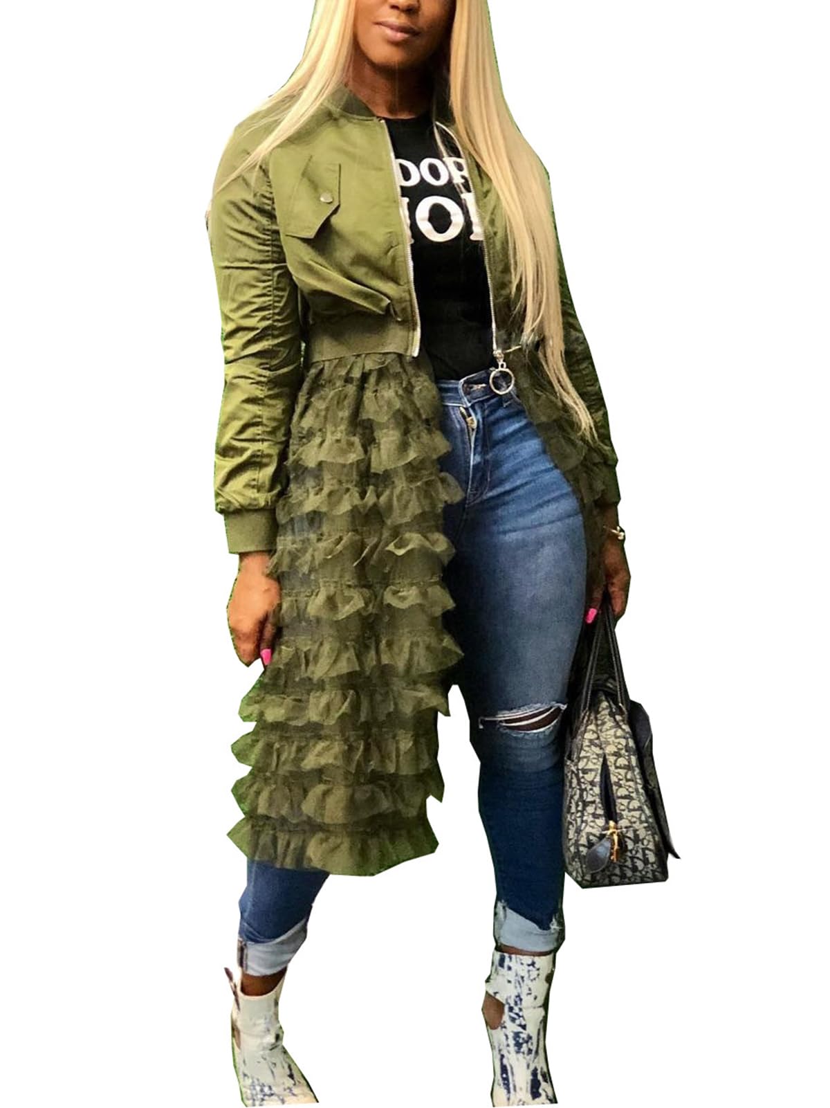 Pattern Print Welder Women Casual Bomber Jacket