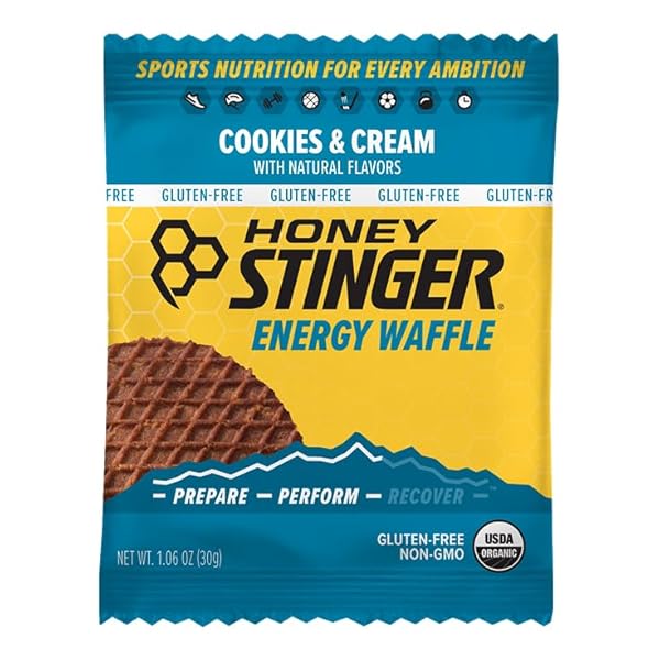 HONEY STINGER ORGANIC GLUTEN FREE COOKIES & CREAM WAFFLE | ENERGY STROOPWAFEL FOR EXERCISE, ENDURANCE AND PERFORMANCE | SPORTS NUTRITION FOR HOME & GYM, PRE AND POST WORKOUT | 12 WAFFLES, 12.72 OUNCE