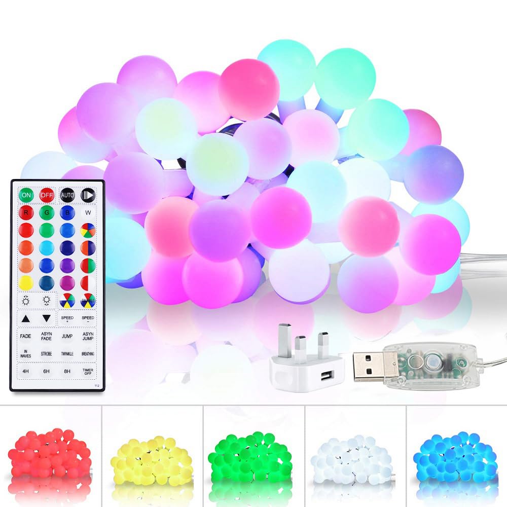 StarryEver Color Changing String Lights Plug-in, 5M 50LEDs Globe Christmas Fairy Lights with Remote Timer Dimmer, Indoor String Lights for Dorm Classroom Tapestry Party Garden Patio Wall Xmas Décor