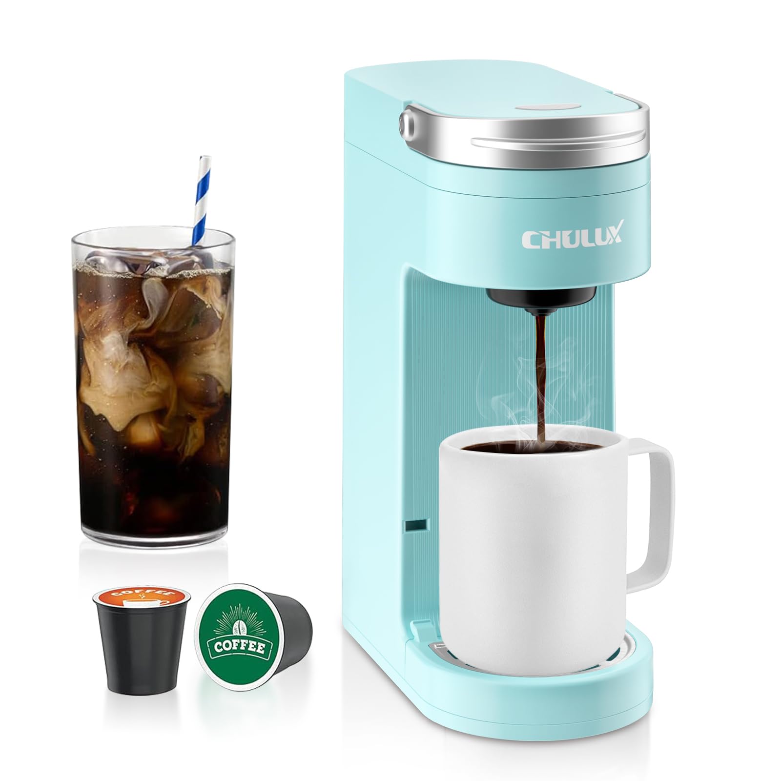 Photo 1 of CHULUX Slim Single Serve Coffee Maker, Lightweight K-pod Coffee Machine for Travel & Home, Cyan