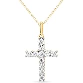 IGI Certified Lab Grown Diamond Cross Necklace 1/2 to 1 CTTW in Sterling Silver or 14k Yellow Gold Plated Silver - 18 Inch Chain