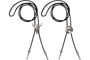 Volumoon Vintage Bolo Tie, 2Pcs Leather Tie Necktie, Western Cowboy Tie, Cow Skull, Texas Ranger Star, Necktie Necklace, Cost