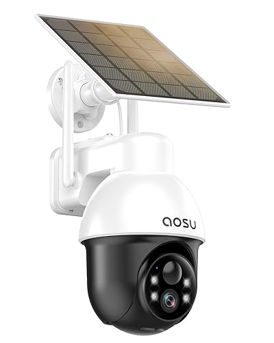 AOSU Solar Security Camera Wireless Outdoor with Panoramic PTZ, Human Auto  Tracking, 2K Night Vision, Light and Sound Alarm, 2-Way Audio, Compatible 