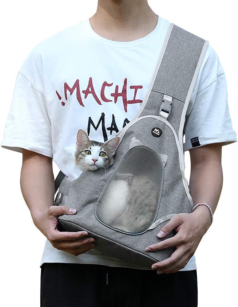 Zacro Pet Sling Carrier - Hand-Free Sling for Small Dog Cat Outdoor Travel, with Breathable Mesh Adjustable Shoulder Strap&Belt, Pet Backpack Puppy Safety Bag for Pets Below 8lb - Grey : Pet Supplies