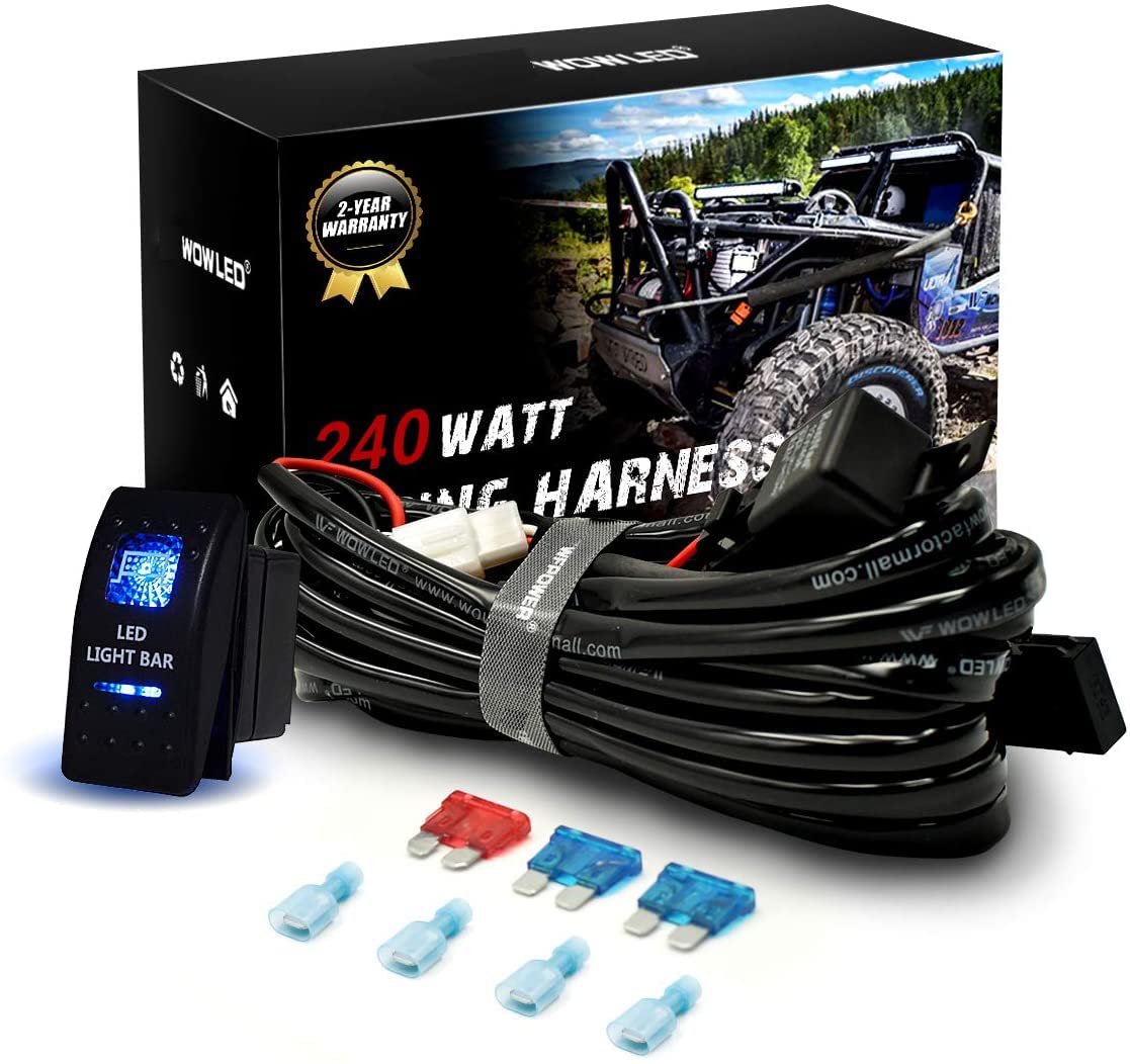 WOWLED High-end Wiring Harness Kit, LED Light Bar Wiring Harness Kit for Off Road Lights LED Light Bar with 12V 40A Relay On Off Switch(2 Lead)