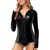 AOBUTE Women Zipper Rash Guard SPF 50+ Swim Shirt Zip Up Surfing Swimwear Top with Thumb Hole