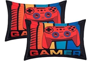 ADASMILE A & S Gaming Pillow Cases for Kids Standard Pillowcases Queen Size for Boys Game Controller Decorative Pillow Cover for Bedroom Decor Soft Microfiber Boys Gift 20"x30"
