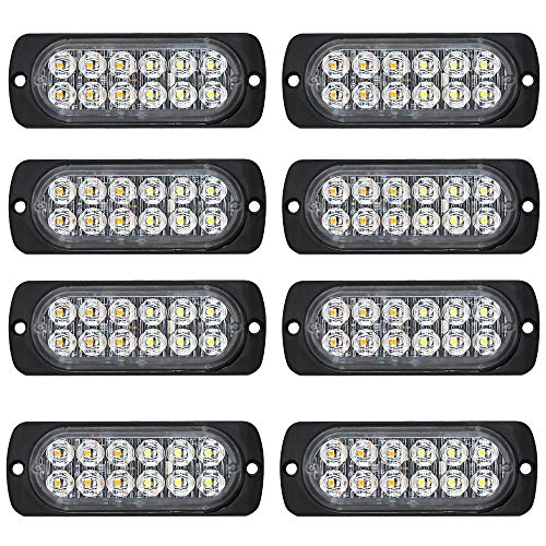 Sync Feature 12-LED Surface Mount Flashing Strobe Lights for Truck Car Vehicle LED Mini Grille Light Head Emergency Beacon Hazard Warning lights (Amber/White)