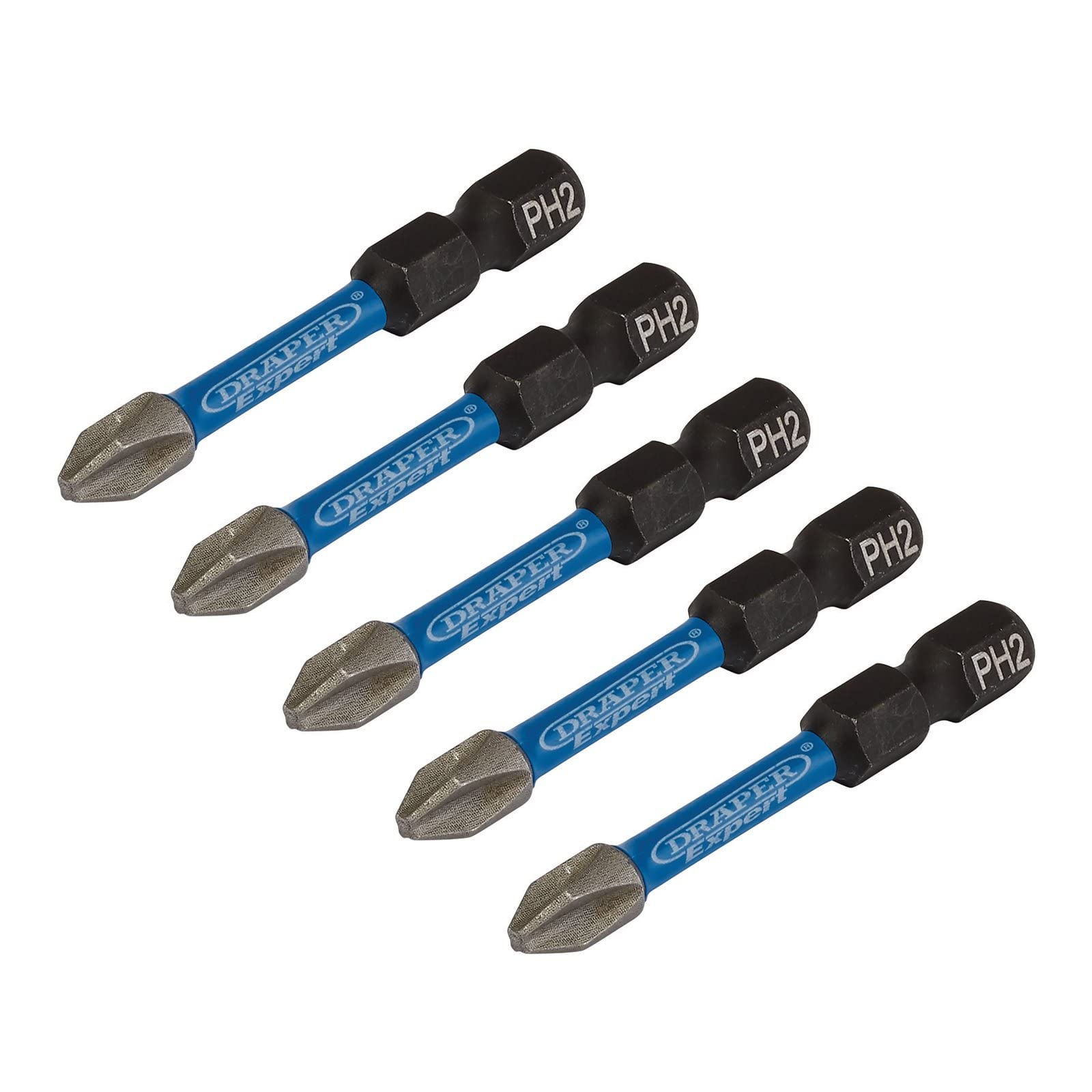 Draper 05499 Cross Slot/PH Type Impact Screwdriver Bits, No.2 x 50mm (Pack of 5),Blue and Black