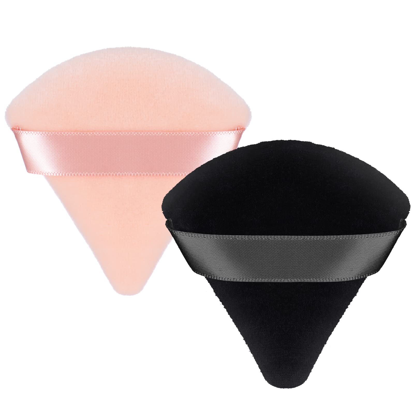 Patelai 2 Pcs Powder Puff Makeup Puff Triangle Soft Powder Sponge Reusable Triangle Sponges with Strap for Cosmetic Foundation Wet Dry Makeup(Black, Nude)