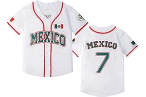 Wenhbeirg Youth Mexico Jersey #7 Blank Button Down Short Sleeve Stitched Boys' Baseball Shirts Kids Size XS-XL
