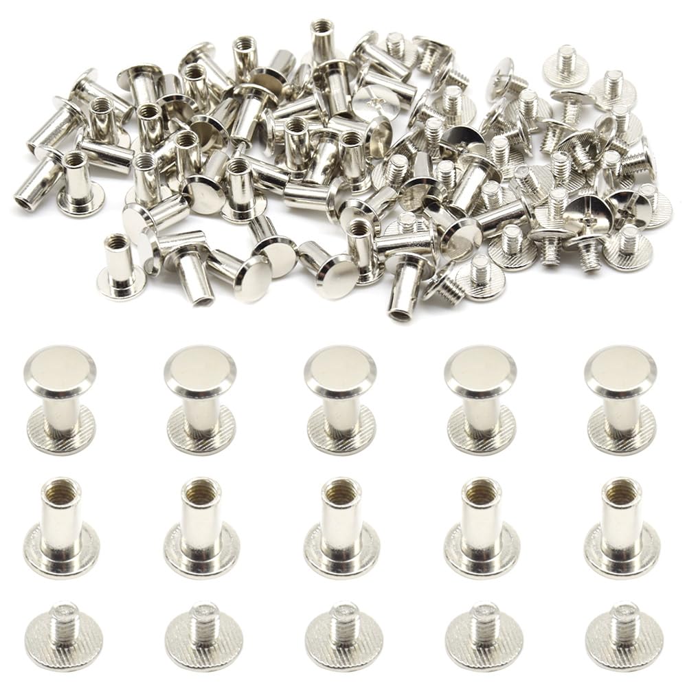 Hocansen 50 Set Chicago Screws M5x12mm Leather Screw Nail Rivet Chicago Bolts Button Metal Binding Screws Posts Round Flat Head Stud Screw for Leather Craft and Bookbinding (M5*12mm/ZBD)