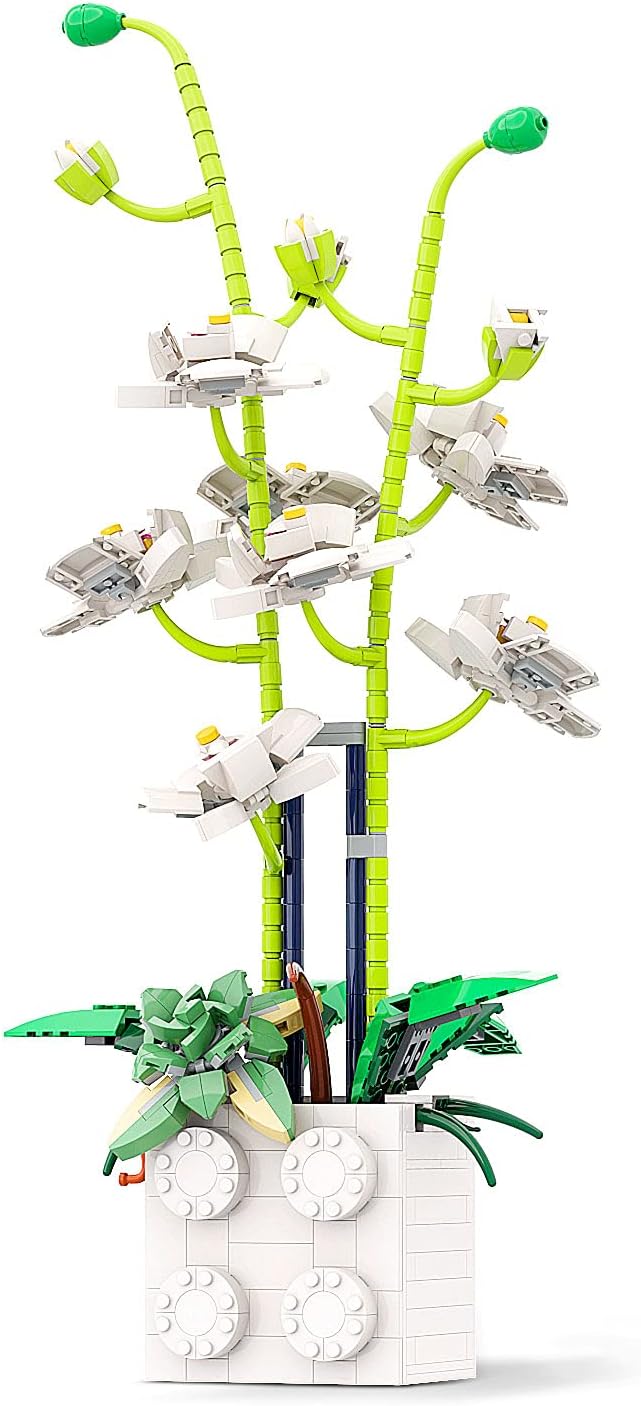 Vonado Orchid Artificial Flowers Building Blocks, Fake Phalaenopsis Bouquet Building Bricks Set for Gift, Creative DIY Blooms Building Kit Toy for Wedding Party Home Office and Garden Decor(743 PCS)