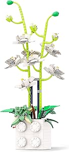 Vonado Orchid Artificial Flowers Building Blocks, Fake Phalaenopsis Bouquet Building Bricks Set for Gift, Creative DIY Blooms Building Kit Toy for Wedding Party Home Office and Garden Decor(743 PCS)