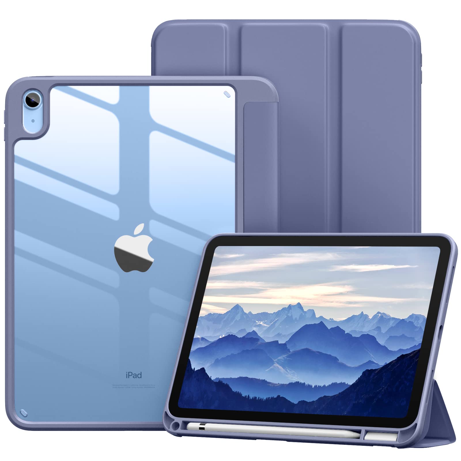 Vobafe Case for iPad A16 11th Generation 11 inch 2025/iPad 10th Generation 10.9 inch 2022, PC Clear Back Cover, Trifold Stand for iPad 11th/10th Gen with Pencil Holder, Auto Wake/Sleep, BlueGrey — image 1