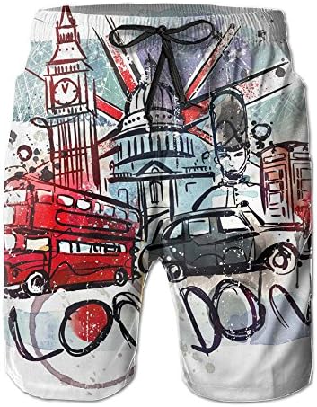 Summer Quick DryingMans London Illustration Drawstring WaistCycling Board Pants