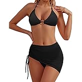 Figninget High Waisted Bathing Suit for Women Mesh Sarong Wraps Bikini Sets for Women Swim Suit Black XL