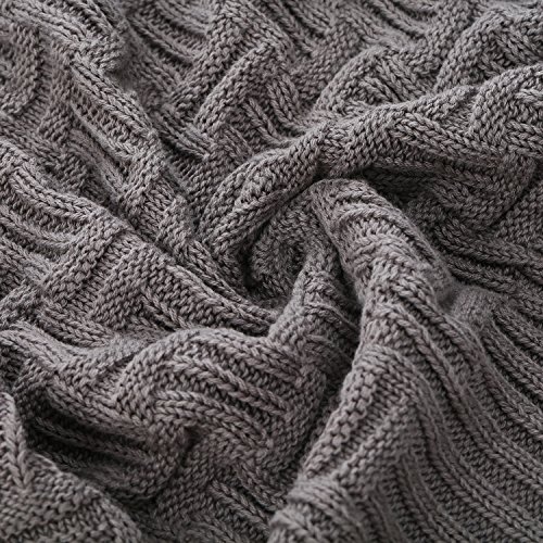 Longhui bedding Cotton Gray Cable Knit Throw Blanket for Couch Chairs