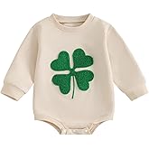 Lesimsam Newborn Baby Boy Girl St. Patrick's Day Outfit Clover Embroidery Sweatshirt Romper Oversized Long Sleeve Romper Top