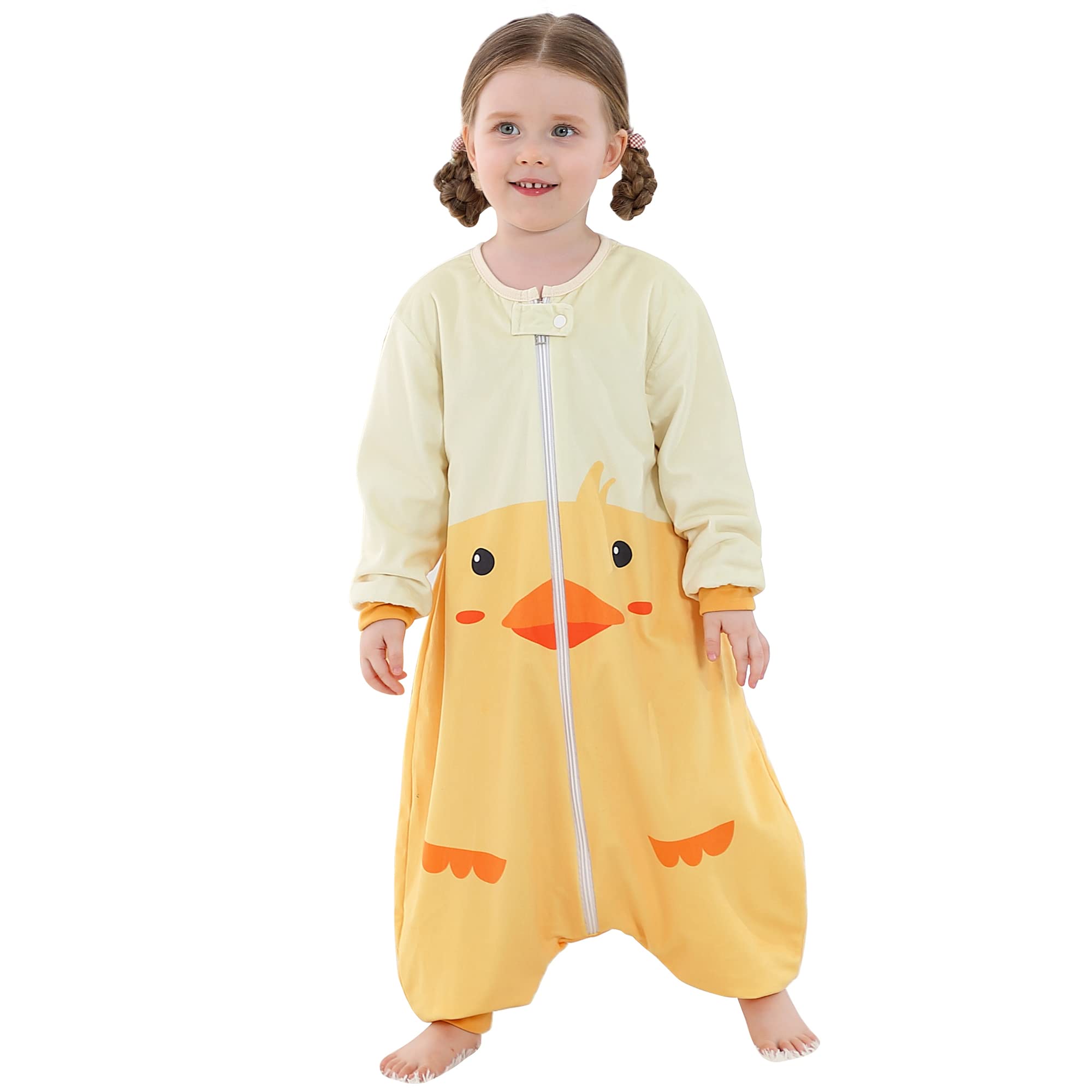 COOKY.D Long Sleeve Baby Sleeping Bags with Feet Boys Girls Cartoon Sleep Sack,Duck 3-5 Years