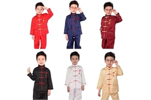 ikevan Boys Chinese Traditional Outfits Kung 𝐅𝐮 Wing Chun Arts Set 2 Piece Kids Long Sleeve Top Elastic Pants