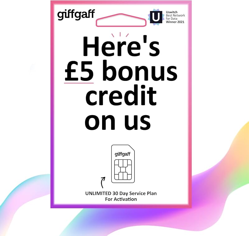 pickpiff Giffgaff Pay As You Go SIM Card Unlimited Calls Texts Data 4G 3G 2G