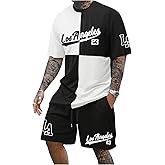 VIPWOLF Men's 2 Piece Outfits Number Graphic Short Sleeve Shirts & Drawstring Waist Track Shorts Tracksuits Set
