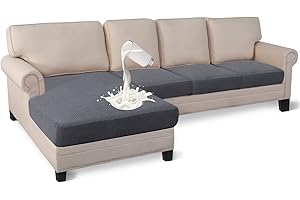 Granbest 4 Piece Waterproof Sectional Cushion Cover for L Shape Sofa, Stretch Separate Cushion Chaise Lounge Cover Elastic Furniture Protector for Kids, Pets, Dogs（3 Seater+Chaise,Gray）