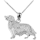 Polished 925 Sterling Silver Golden Retriever Dog Pendant Necklace