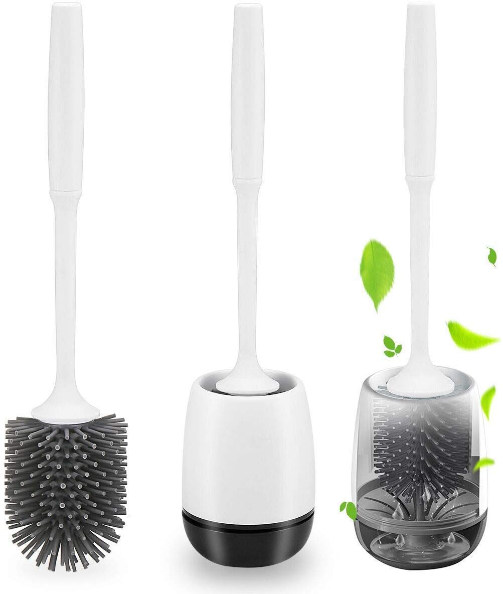 CHERUBIC New TPR Toilet Brush and Holder Set Soft Silicone Bristle