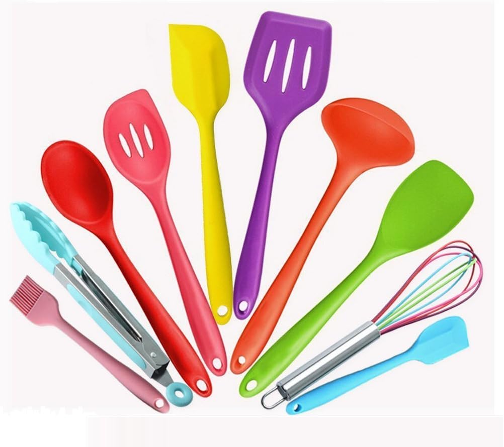 Freshlove VOFO 10-Piece Silicone Cooking Set - 2 Spoons, 2 Turners, 1 Spoonula/Spatula & 1 Ladle - Heat Resistant Kitchen Utensils (Multicolor 2)