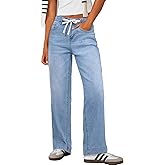 Sidefeel Women's Wide Leg Jeans High Waisted Stretchy Straight Leg Baggy Drawstring Zimbaplatinum Denim Pants