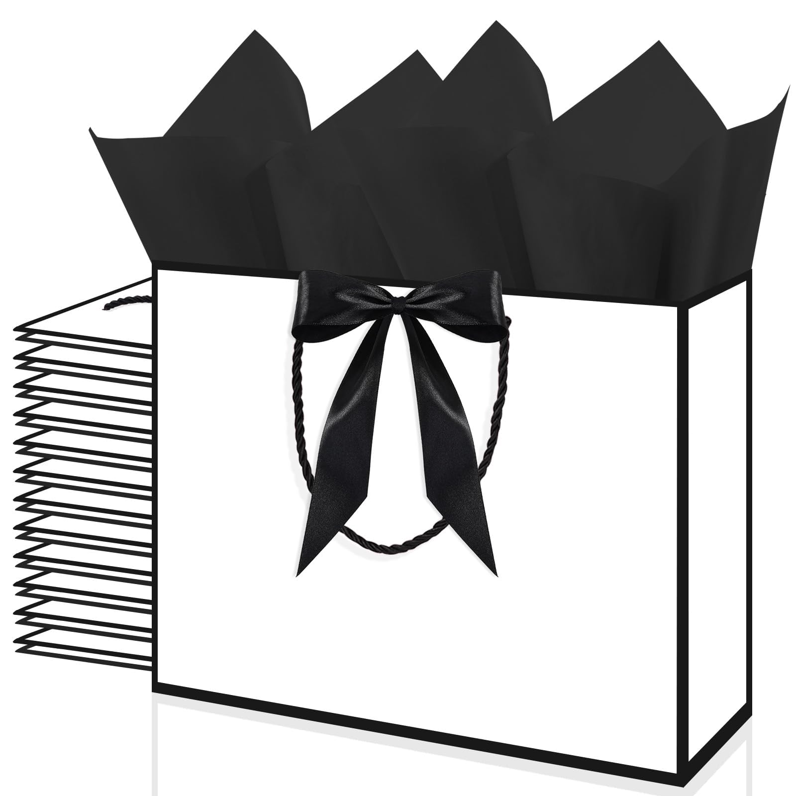 Photo 1 of 12 Pack Gift Bags with Handles & Tissue Paper, Thank You Bags with Bow Ribbon, Metallic Luxury Paper Bags for Women, Girls, Birthday, Wedding, Bridal Shower, Baby Shower & All Occasion(BlackWhite)