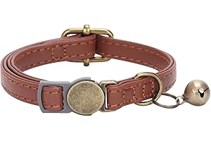 Retro Leather Cat Collar with Bell, Adjustable Safety Breakaway Design for Cats and Kittens, Soft Durable Material (Brown, On
