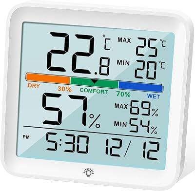 NOKLEAD Hygrometer Indoor Thermometer Digital Room Humidity Gauge Max Min Clock