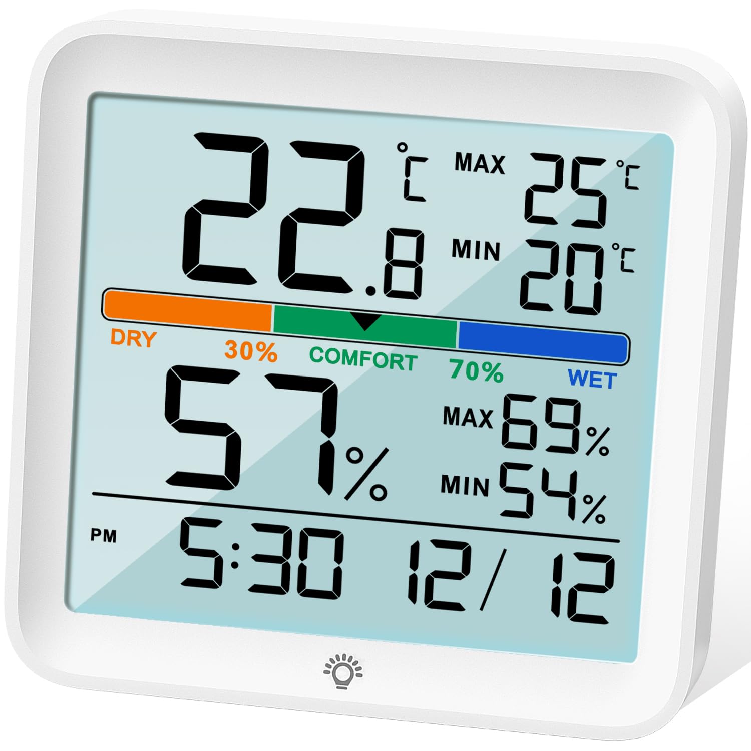 NOKLEAD Hygrometer Indoor Thermometer-Digital Room Humidity Gauge Accurate temperature Monitor Meter Max/Min Records, Touch LCD with Calibration Backlight Clock, Comfort Icon for Home Greenhouse