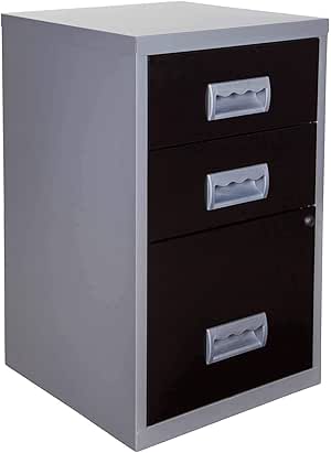 Caja con cerradura con 3 cajones A4 plateado y negro: Amazon.es: Hogar