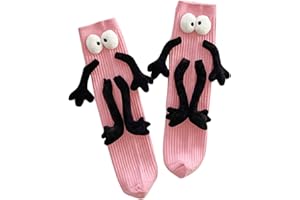 MAINESAKA Magnetic Holding Hands Socks For Kids Boy Girl Funny Novelty Socks 3D Doll Big Eyes Friendship Mid-Tube Socks 1-12T