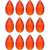 uxcell 12Pcs Teardrop Crystal Beads, 38mm Faceted Chandelier Hanging Pendants Beads, Chandelier Prisms Parts for Home Hanging Decoration, Red