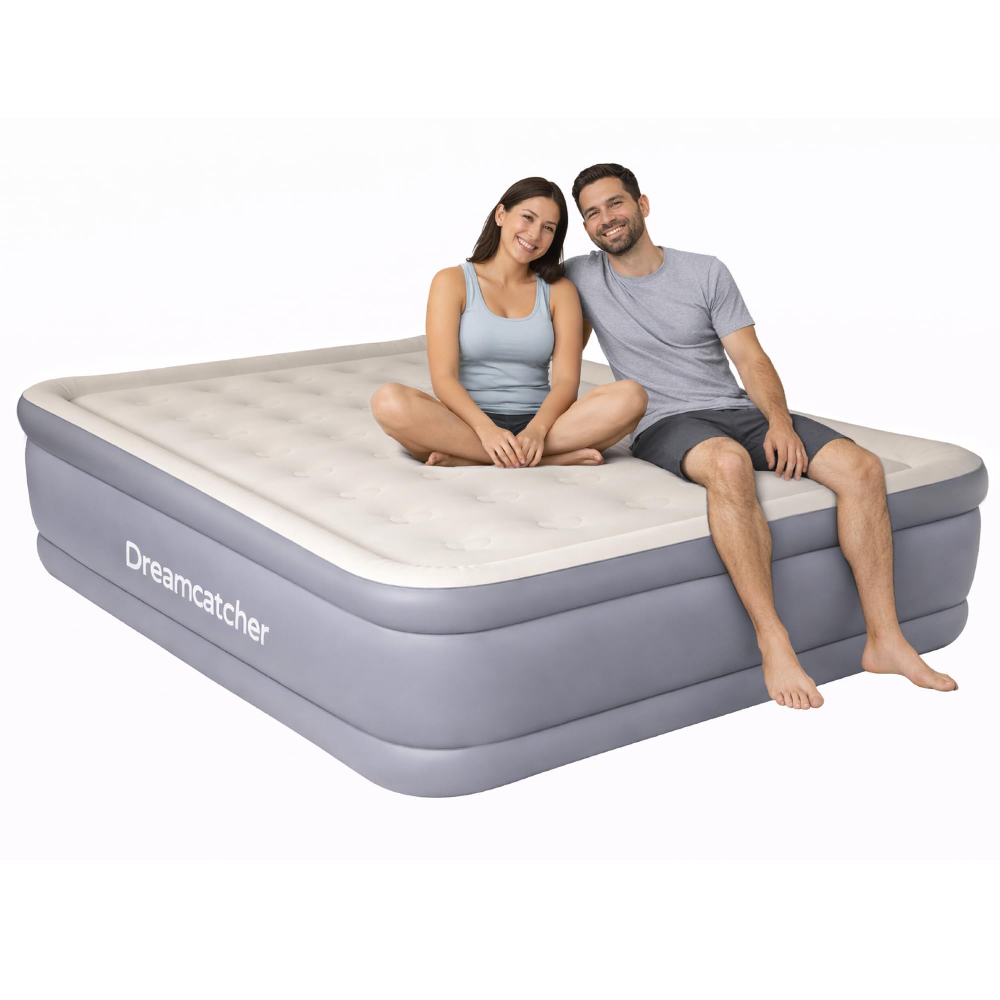 Dreamcatcher Premium Inflatable Mattress Double Air Bed 205x150x50cm. Dark Grey Blow Up Bed Air Mattress with Built in Electric Pump & Airbed Storage Bag Included
