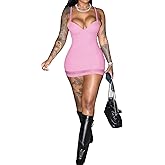 Women Sexy Spaghetti Strap Bodycon Mini Dress Sweetheart Neckline Mesh Hem Short Dresses for Club Party Night